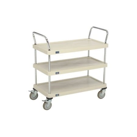 Global Equipment Nexel    Utility Cart With Chrome Posts, 3 Shelf, 36"Lx18"W, Polyurethane Brake Casters, Tan 1836P3SPB